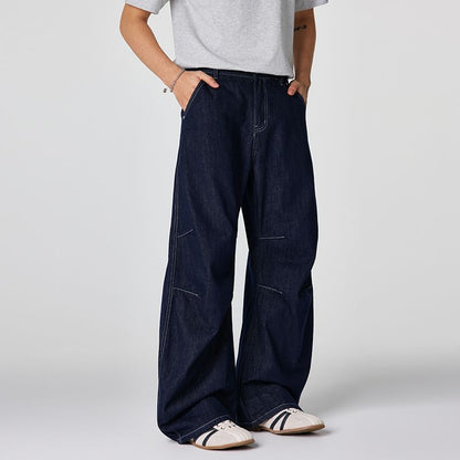 Men's Spring Indigo Raw Deconstructed Wide-Leg Denim Jeans