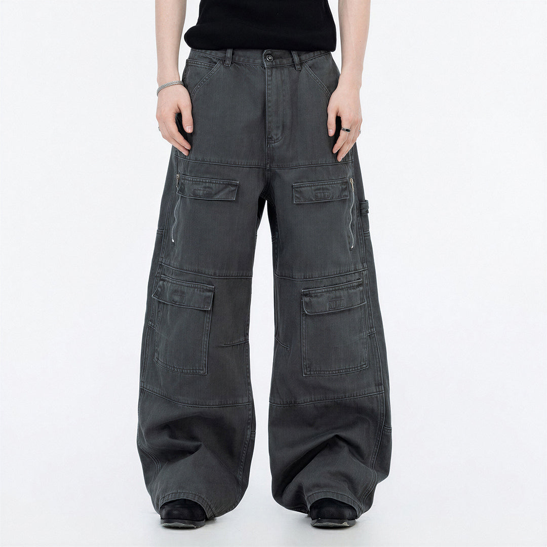 Men's Spring Multi-Pocket Cargo Wide-Leg Pants