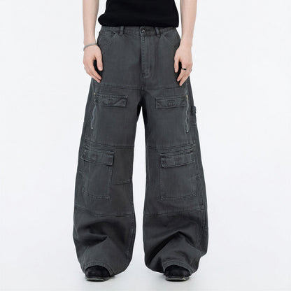 Men's Spring Multi-Pocket Cargo Wide-Leg Pants
