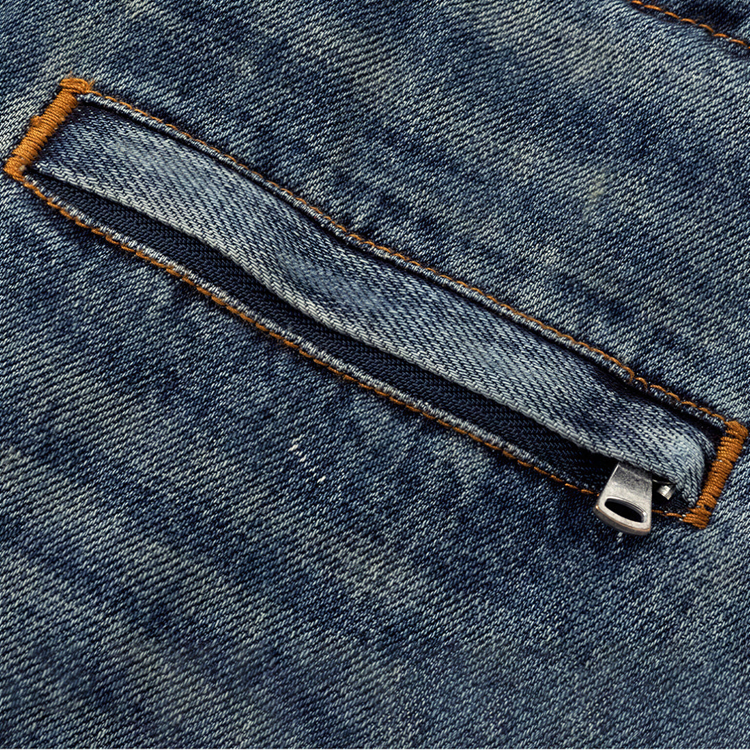 Men's Spring Vintage Blue Patchwork Distressed Denim Jeans