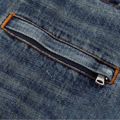 Men's Spring Vintage Blue Patchwork Distressed Denim Jeans