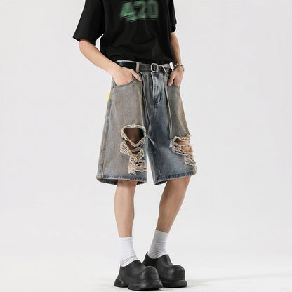 Men's Summer Heavy Ripped Vintage Washed Baggy Denim Shorts