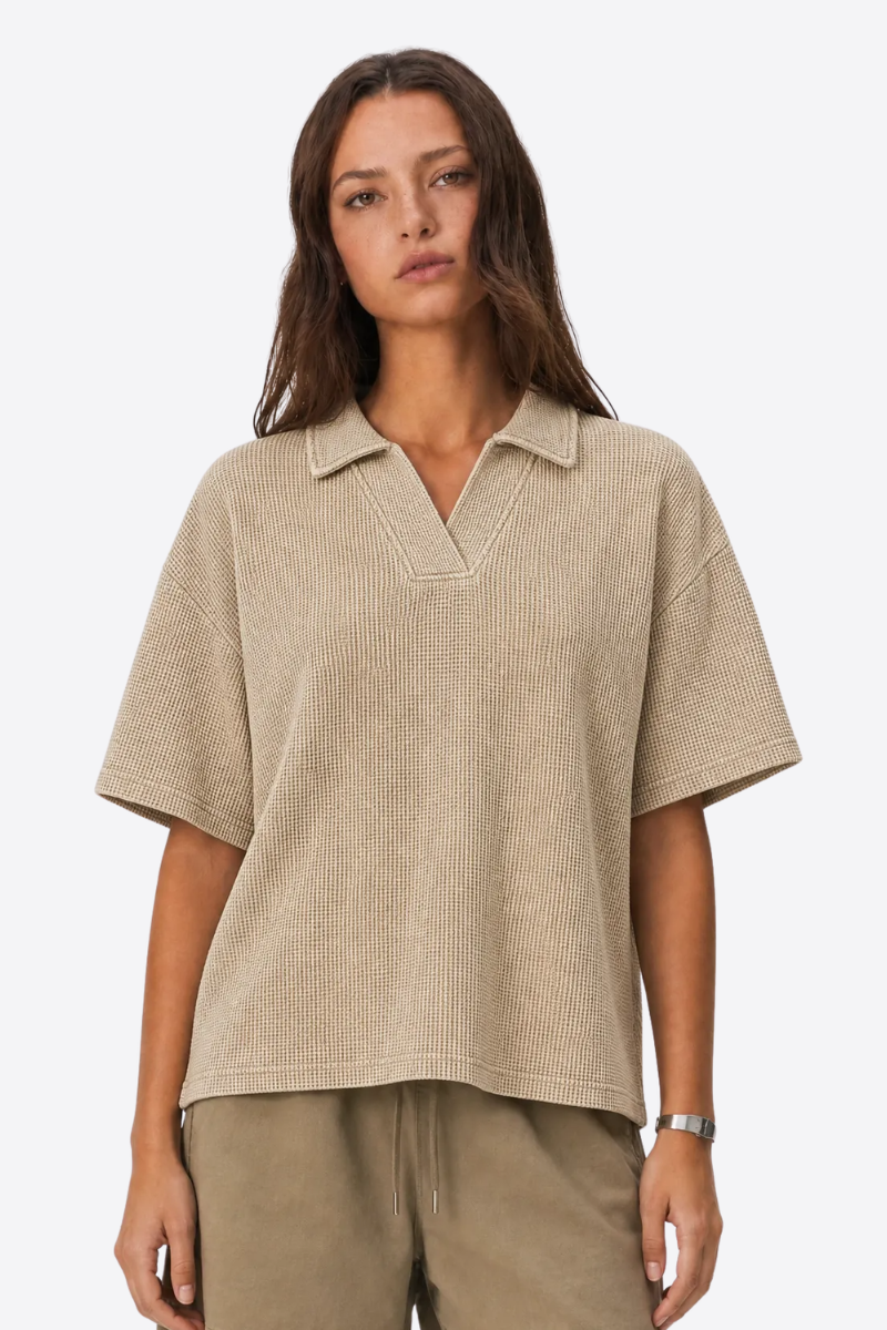 Women's 290g Heavy Waffle Snow Wash V-Neck Polo