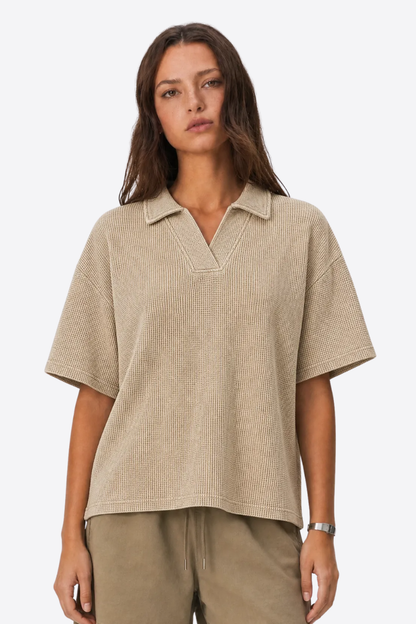 Women's 290g Heavy Waffle Snow Wash V-Neck Polo
