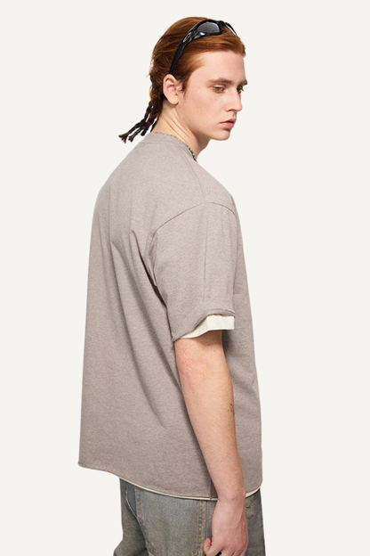 Men's Summer 260g Solid Cotton Loose Cuffed Tee