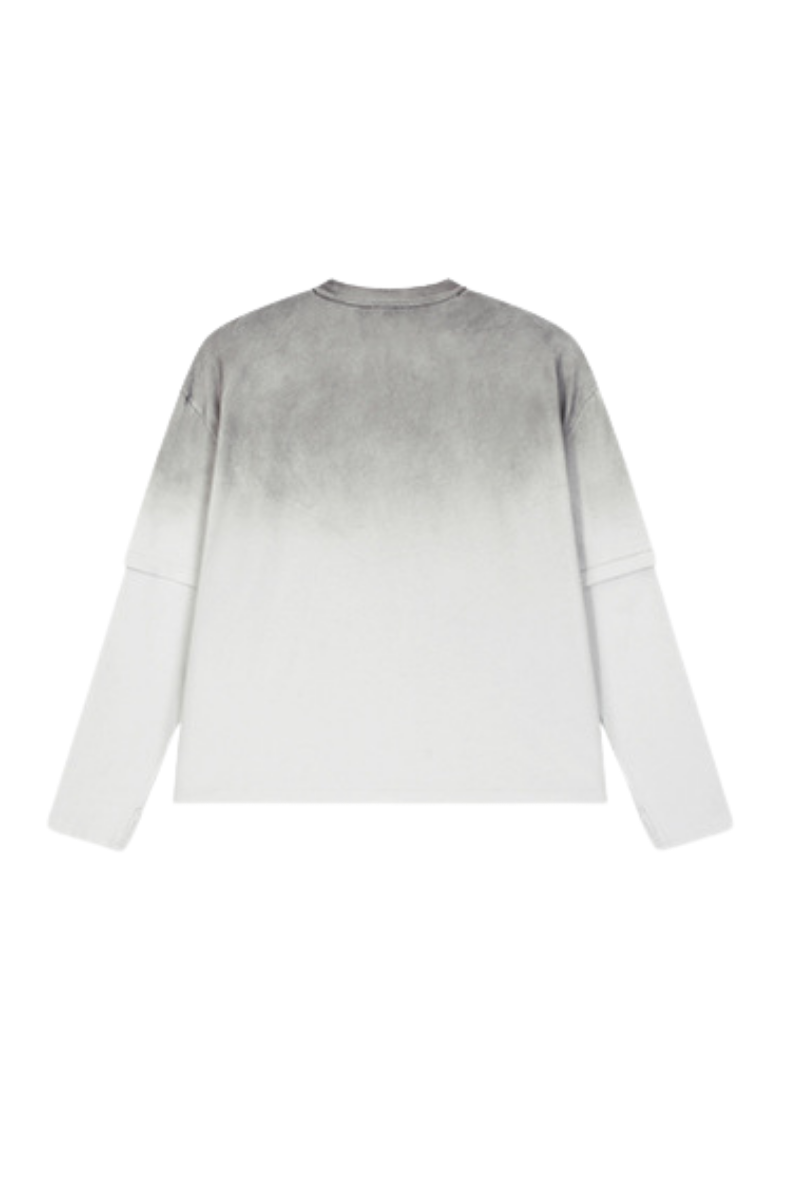 Women Fall Gradient Distressed Layered Long Sleeve Top