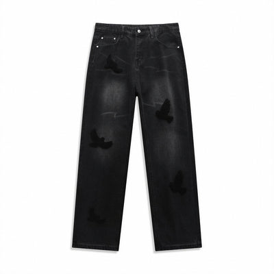 Men's Spring Dove Embroidered Baggy Wide Leg Denim Jeans