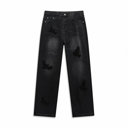 Men's Spring Dove Embroidered Baggy Wide Leg Denim Jeans