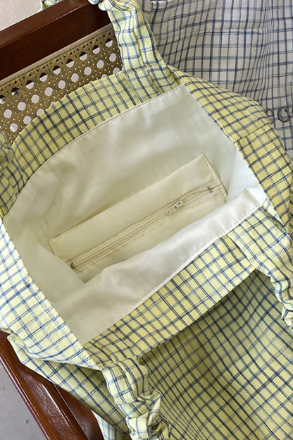 Women Fall Ruffle Strap Plaid Large Capacity Tote Bag