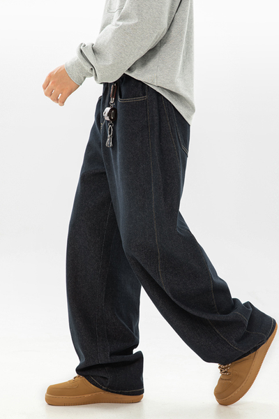 Men's Spring Panel Stitch Raw Denim Retro Straight Jeans