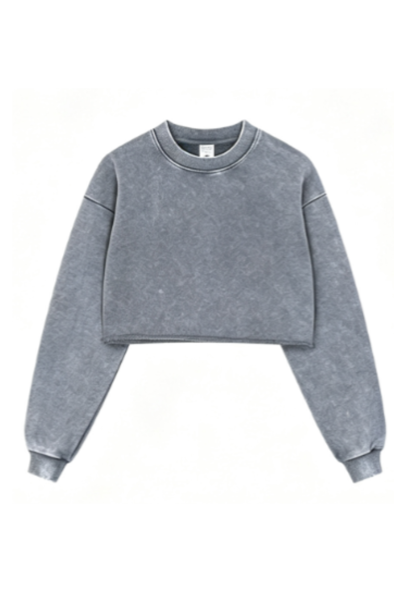 Women's Fall Snow-Wash Vintage Cropped Crewneck Sweatshirt
