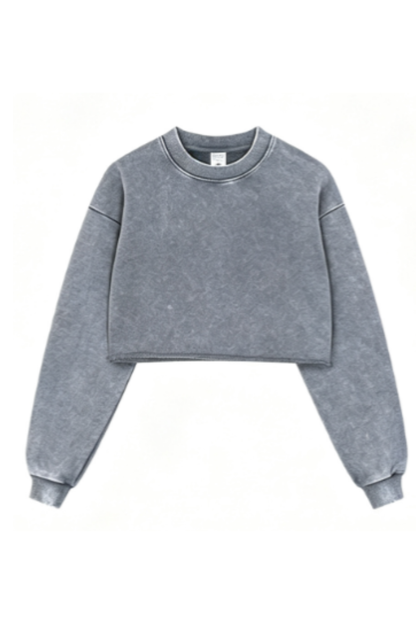 Women's Fall Snow-Wash Vintage Cropped Crewneck Sweatshirt