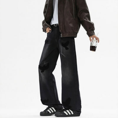 Men's Spring Dove Embroidered Baggy Wide Leg Denim Jeans