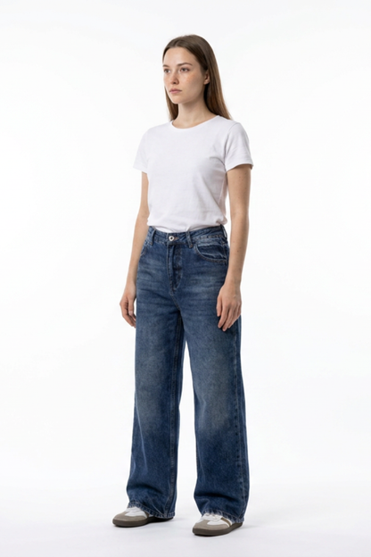 Women's Vintage Wash High Waist Straight Leg Jeans