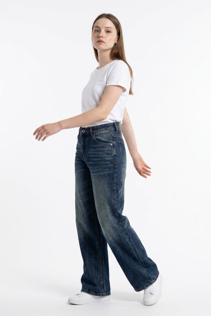 Women's Classic Blue Wash High Waist Straight Leg Jeans