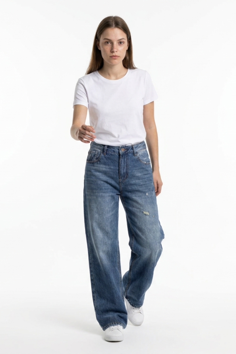Women's Distressed High Waist Wide Leg Jeans