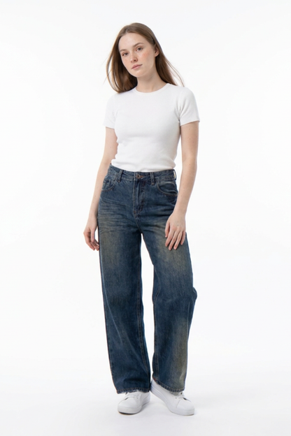 Women's 100% Cotton High Waist Wide Leg Jeans