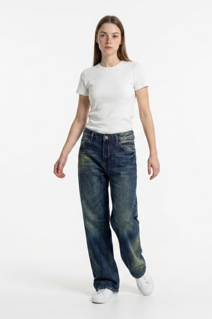 Women's Vintage Wash High Waist Straight Leg Jeans