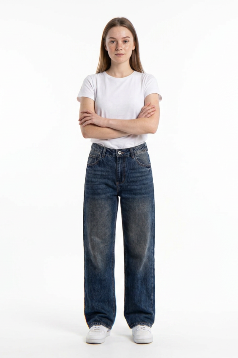 Women's Distressed Wash High Waist Straight Leg Jeans