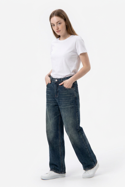 Women's Vintage Wash High Waist Loose Straight Leg Jeans