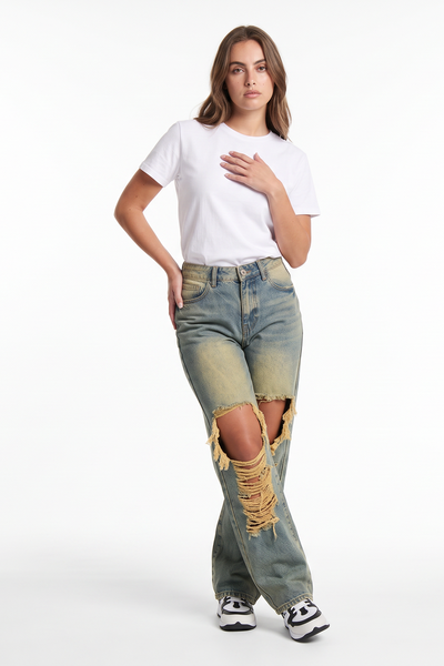 Women's High Waist Wide Leg Ripped Wide Leg Jeans