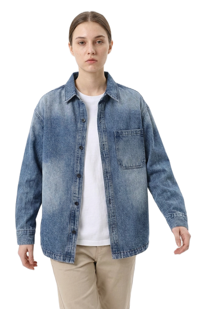 Women's Relaxed Washed Long Sleeve Denim Shirt Jacket