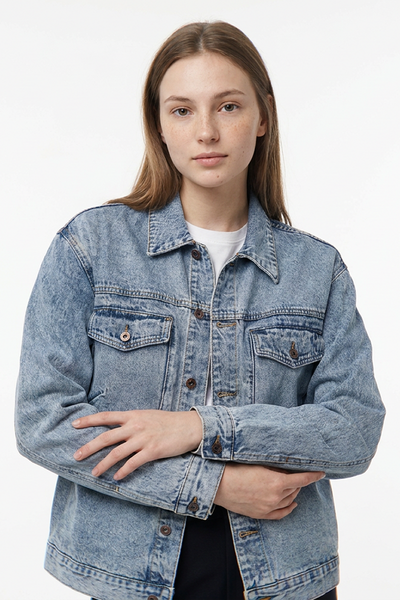 Women's Button-Front Relaxed Classic Denim Jacket