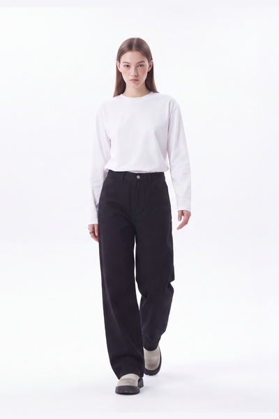 Women's High Waist Pure Black Wide Leg Jeans