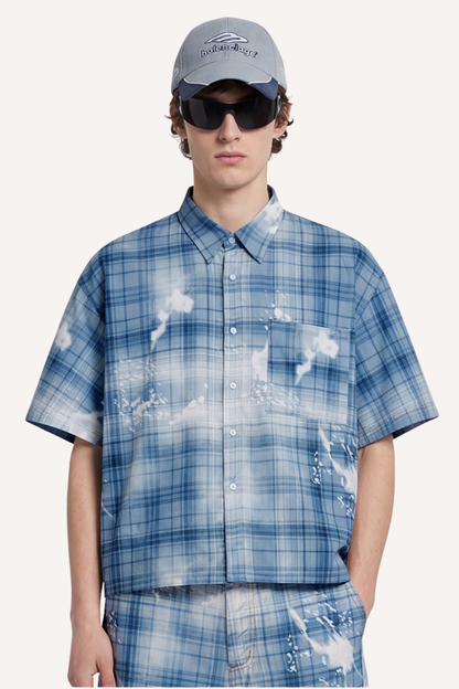 Men's Summer Relaxed Plaid Washed Stretch Breathable Tee