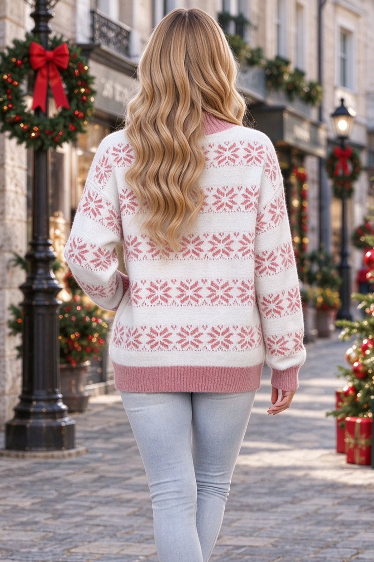 Women's Fall Christmas Snowflake Mock Neck Knit Sweater