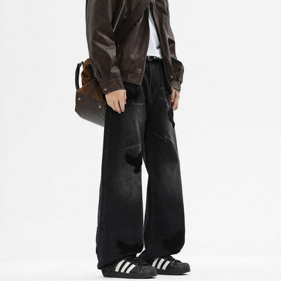 Men's Spring Dove Embroidered Baggy Wide Leg Denim Jeans