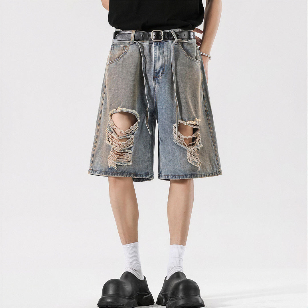 Men's Summer Heavy Ripped Vintage Washed Baggy Denim Shorts