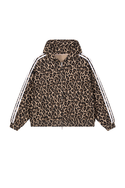 Men's Fall Winter Vintage Leopard Zip-Up Hooded Jacket