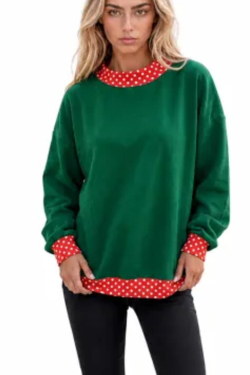 Women Fall Polka Dot Contrast Mock Neck Sweatshirt