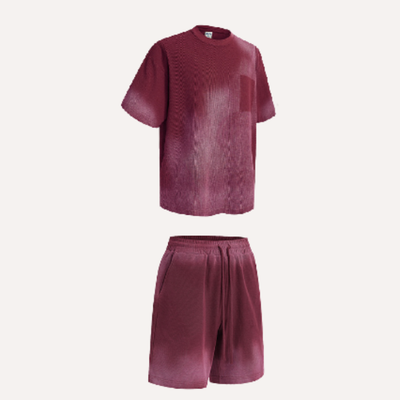 Men's Summer Lightweight Washed Raw Edge Tee & Shorts Set