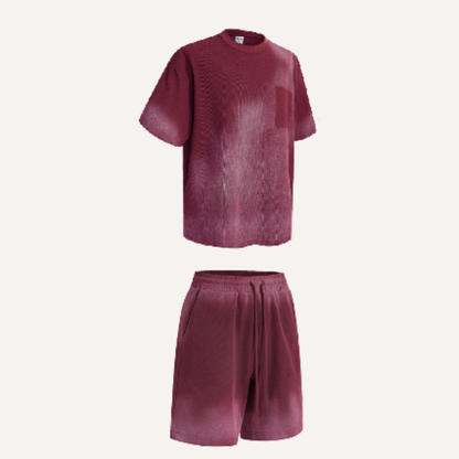 Men's Summer Lightweight Washed Raw Edge Tee & Shorts Set