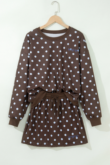 Women's Fall Polka Dot Skirted Drawstring 2 Piece Set
