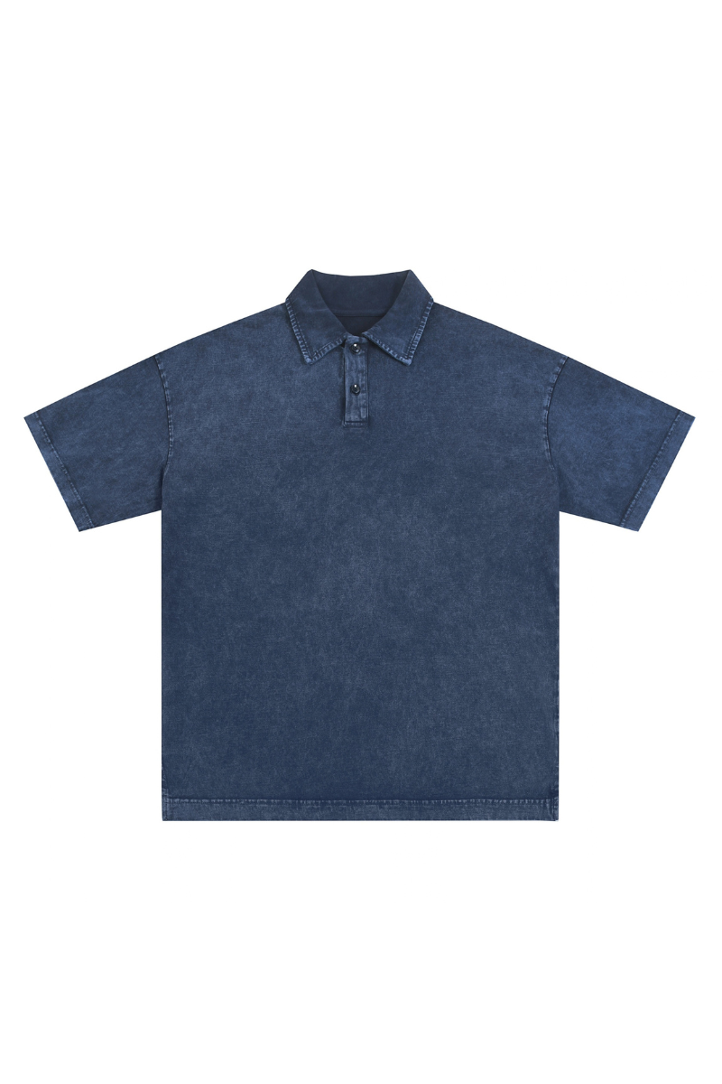 Men Summer 320G Snow Washed Cotton Short Sleeve Polo Shirt