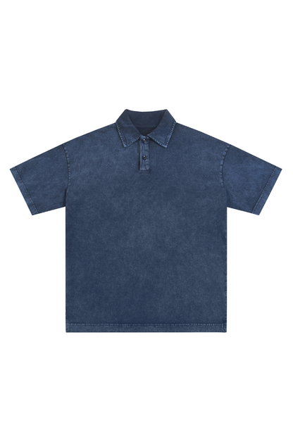 Men Summer 320G Snow Washed Cotton Short Sleeve Polo Shirt