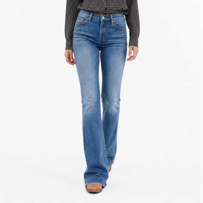 Women's High Waist Flare Jeans with Western Pocket Detail