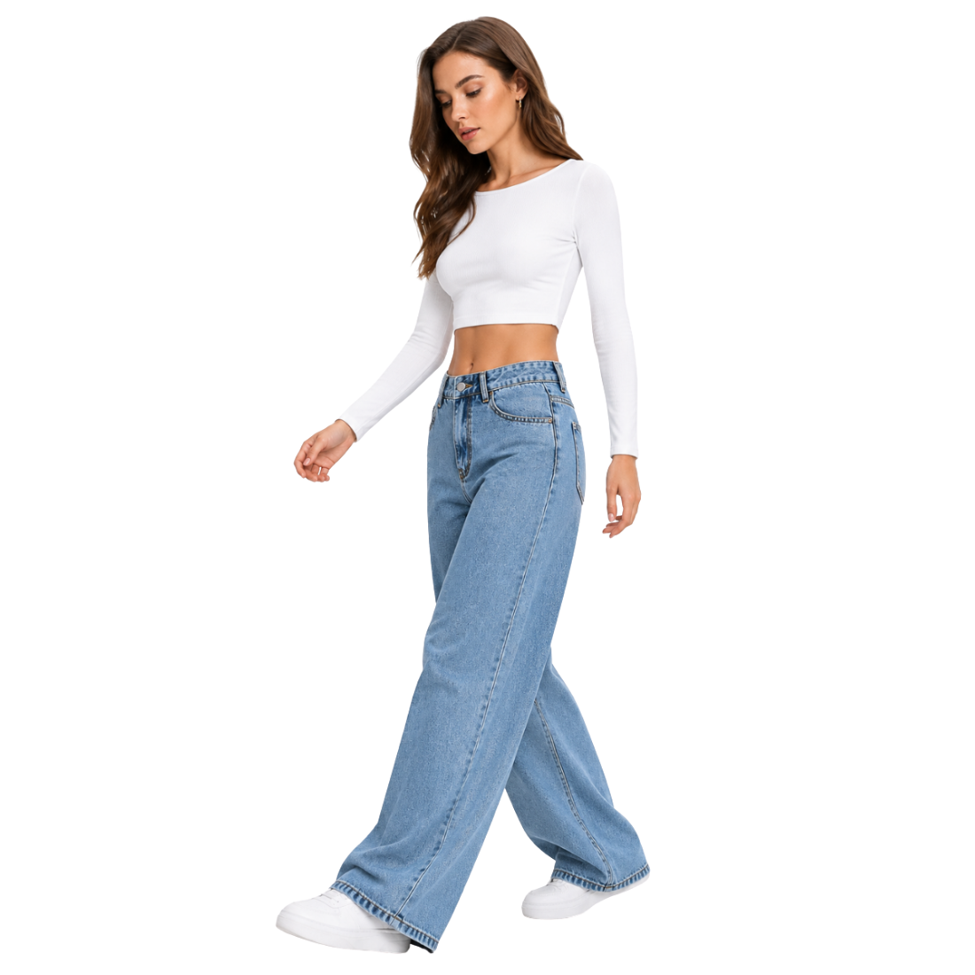 Women's High Waist straight Jeans with Elastic Back Waist