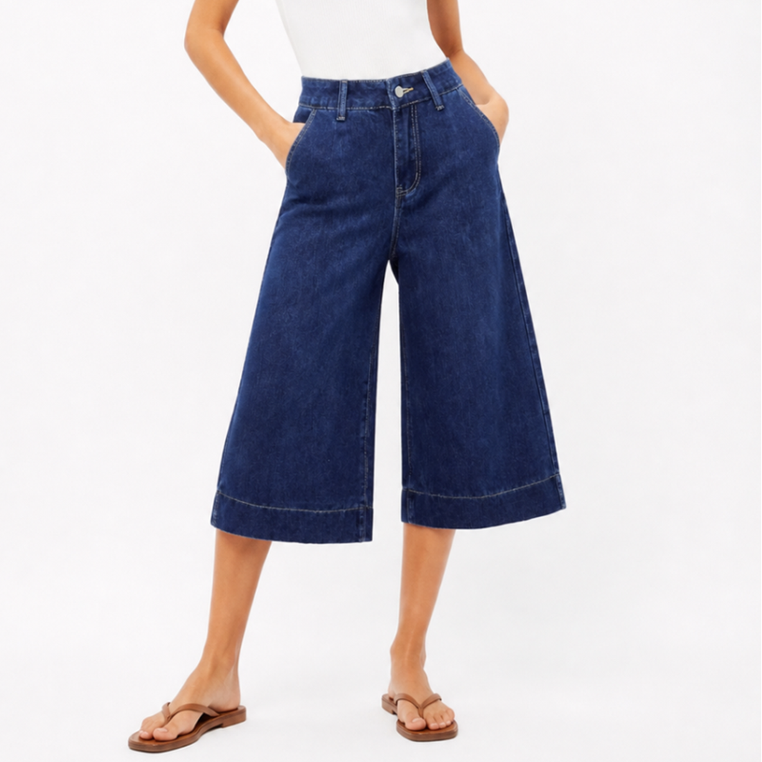 Women's High Waist Wash Wide Leg Cropped Jeans