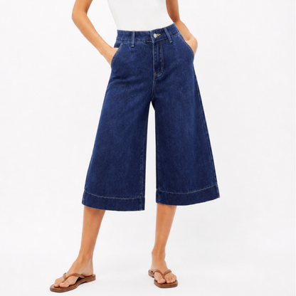 Women's High Waist Wash Wide Leg Cropped Jeans
