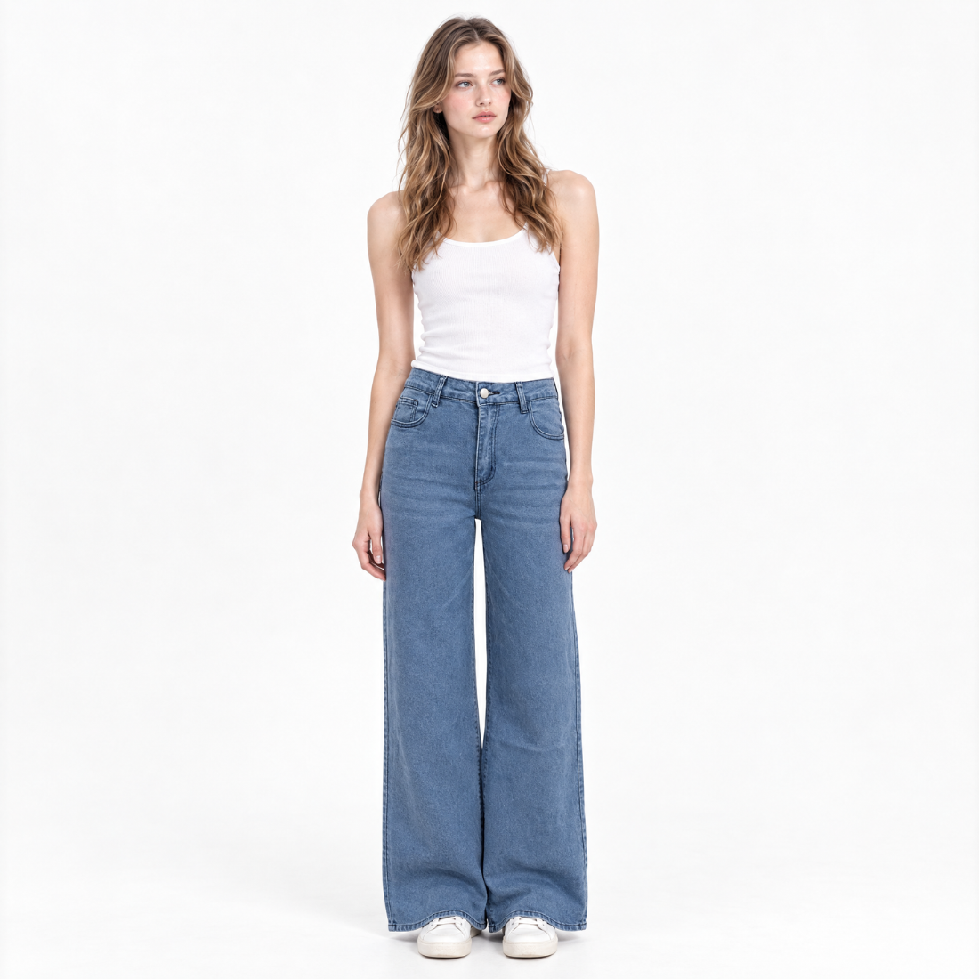 Women's High Waist Blue Stretch Wide Leg Jeans