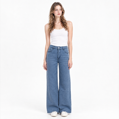 Women's High Waist Blue Stretch Wide Leg Jeans