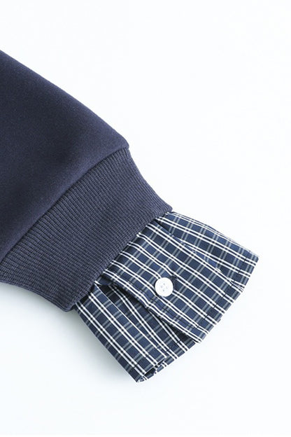 Men's Fall Winter Plaid-Layered Preppy Pullover Hoodie