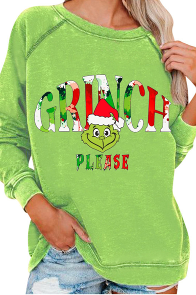 Women's Christmas Grinch Crew Neck Horn Sleeve Sweatshirt