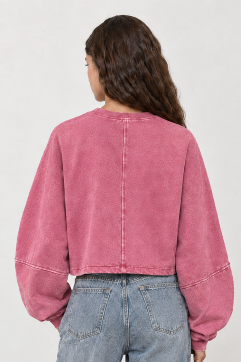 Women Fall Clothing Boxy Washed Raw Hem Cropped Sweatshirt