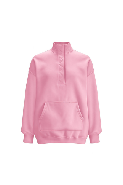 Women Fall Half Zip Snap Button Kangaroo Pocket Sweatshirt