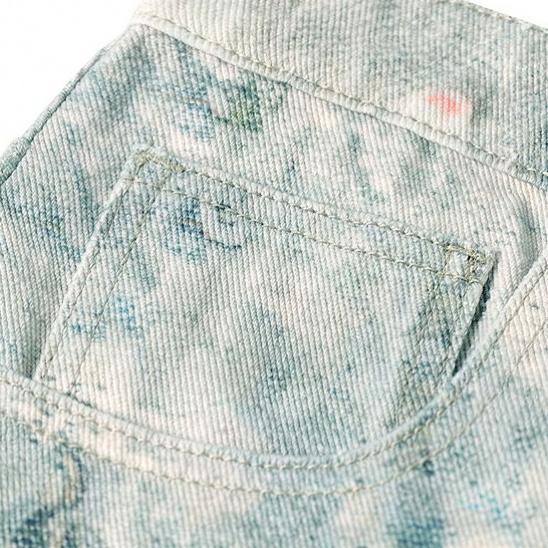 Men's Summer Vintage Oil Painting Print Baggy Denim Shorts